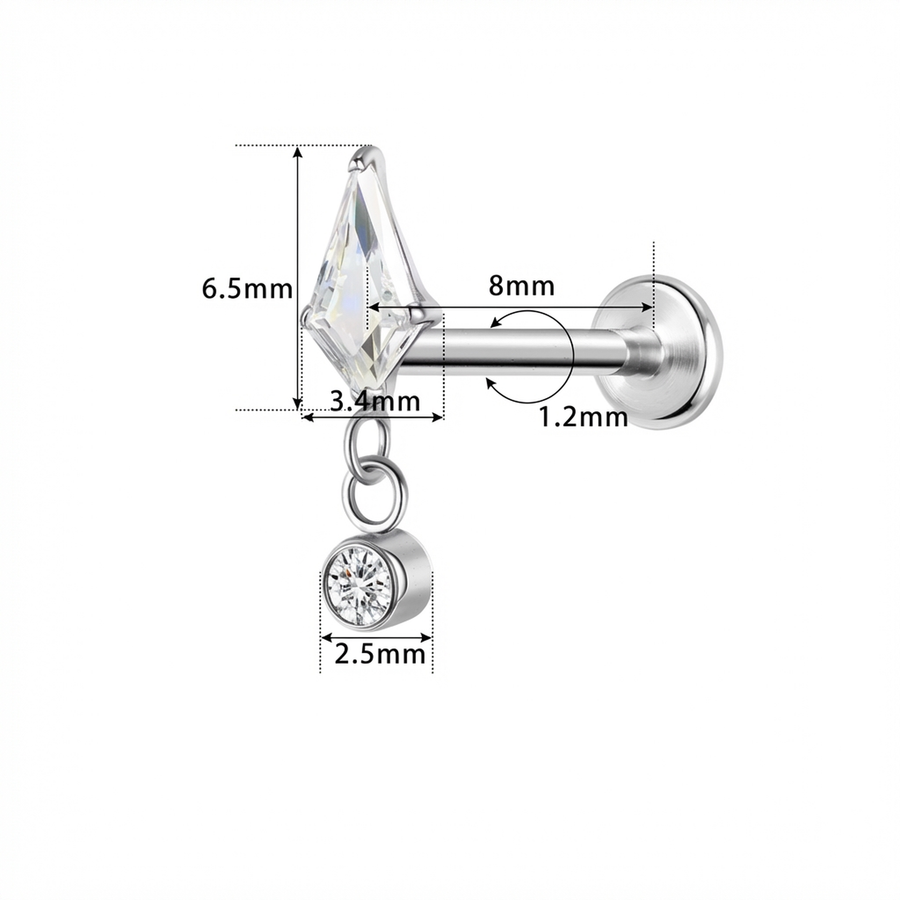 Piercing con zirconi e catenina pendente in Titanio G23- Piercing per Lobo, helix, flat
