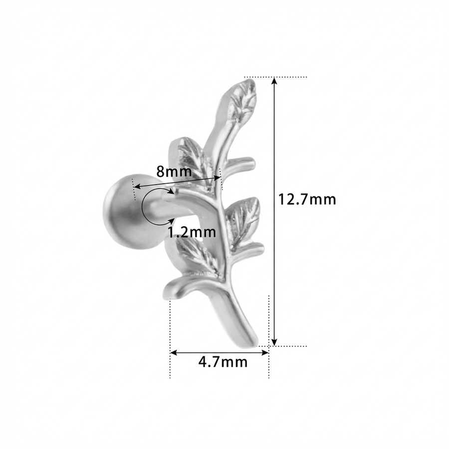 Piercing con ramoscello in Titanio G23- Piercing per Lobo, helix, forward helix, conch, flat, tragus