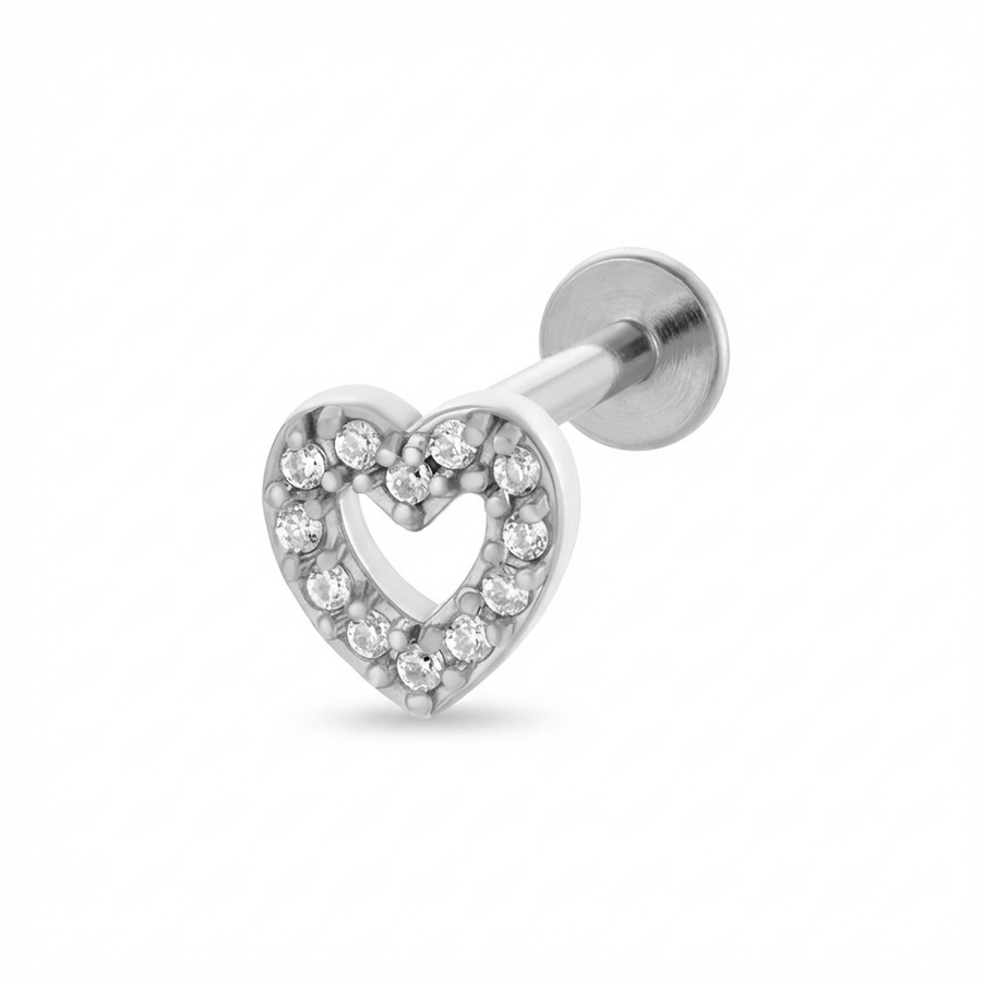 Barretta con cuore zirconato in Acciaio Chirurgico 316L - Piercing per lobo, helix, forward helix, conch, flat, tragus