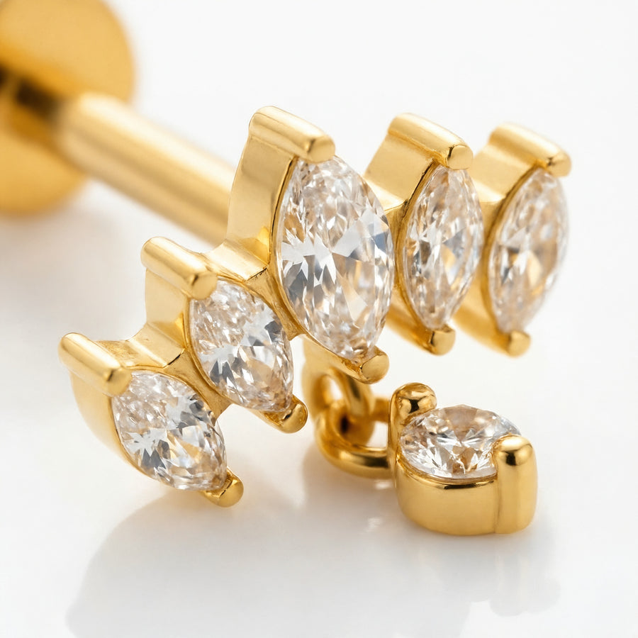 Barretta con cinque zirconi e pendente in Acciaio Chirurgico 316L - Piercing per orecchio
