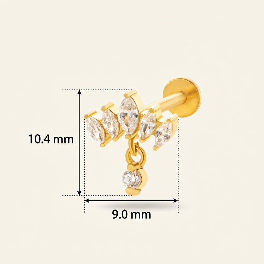Barretta con cinque zirconi e pendente in Acciaio Chirurgico 316L - Piercing per orecchio