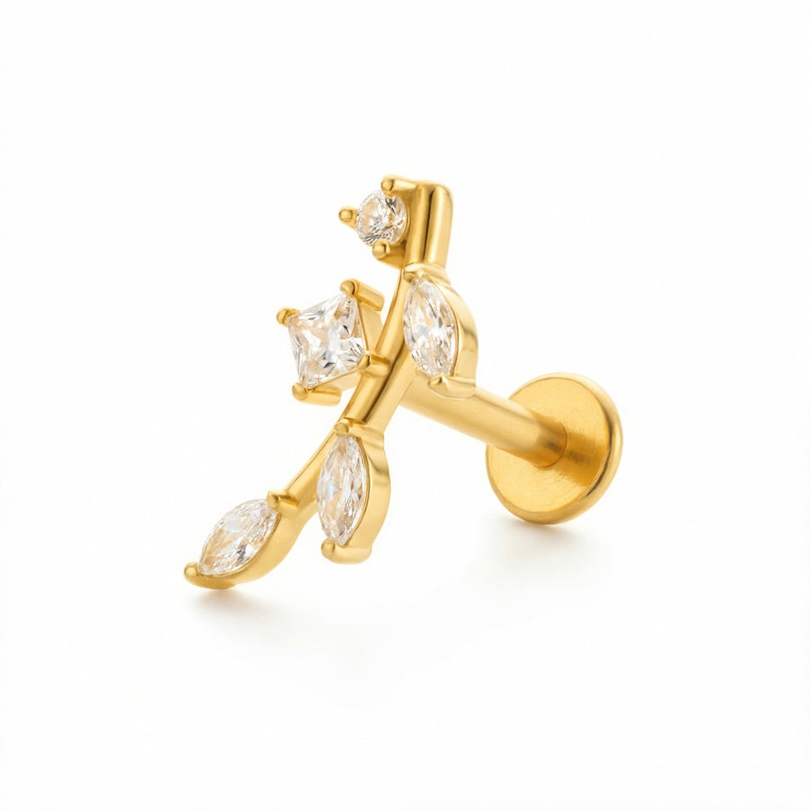 Barretta con ramoscello e zirconi in Acciaio Chirurgico 316L - Piercing per orecchio