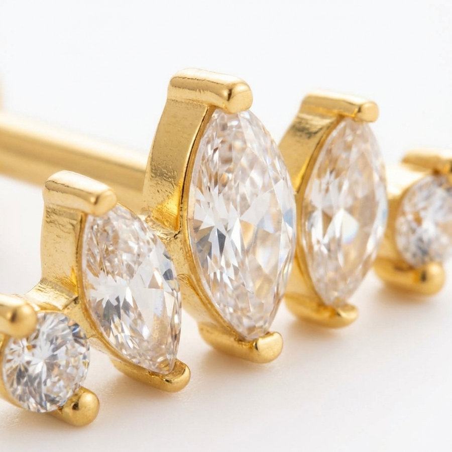 Barretta con cinque zirconi in Acciaio Chirurgico 316L - Piercing per orecchio