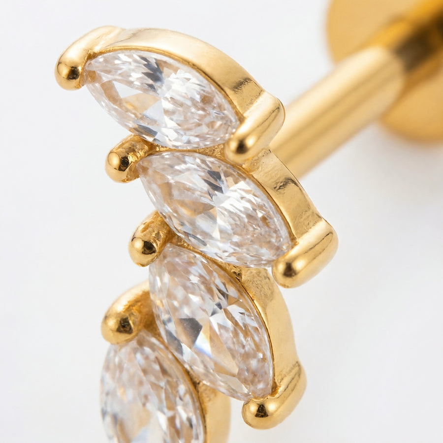 Barretta con quattro petali di zirconi in Acciaio Chirurgico 316L - Piercing per orecchio