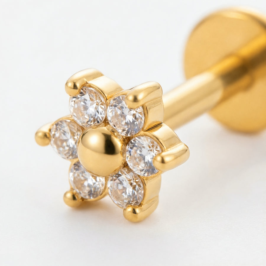 Barretta con fiore zirconato in Acciaio Chirurgico 316L - Piercing per orecchio