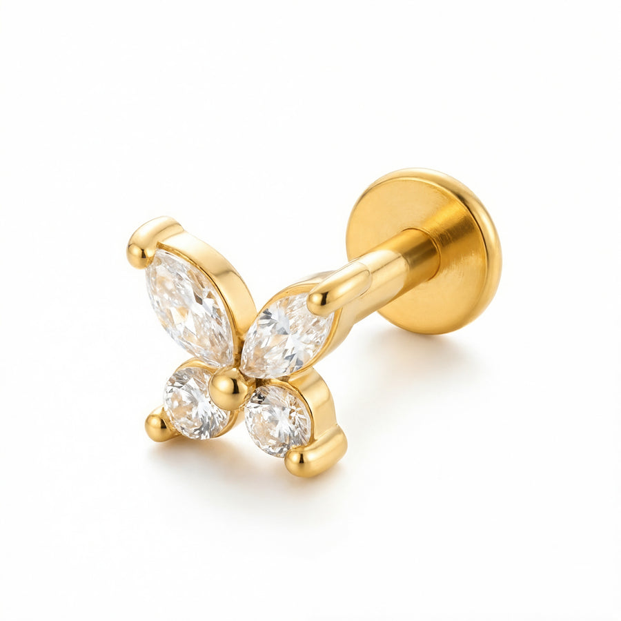 Barretta con farfalla zirconata in Acciaio Chirurgico 316L - Piercing per lobo, helix, forward helix, conch, flat, tragus
