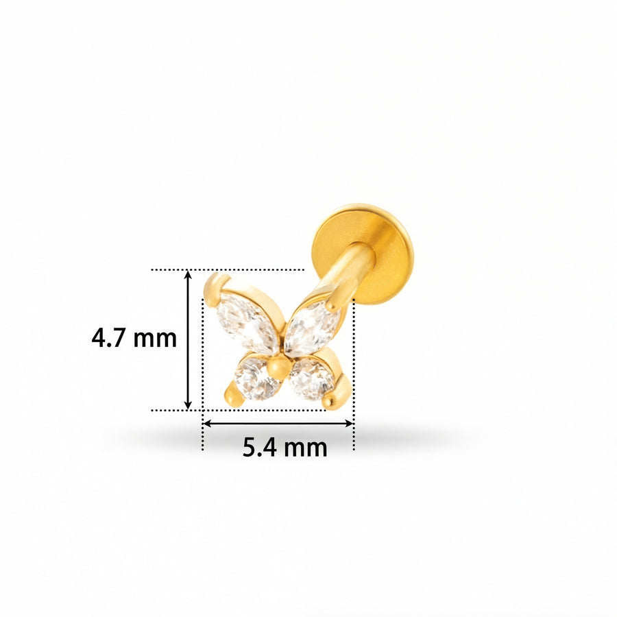 Barretta con farfalla zirconata in Acciaio Chirurgico 316L - Piercing per orecchio