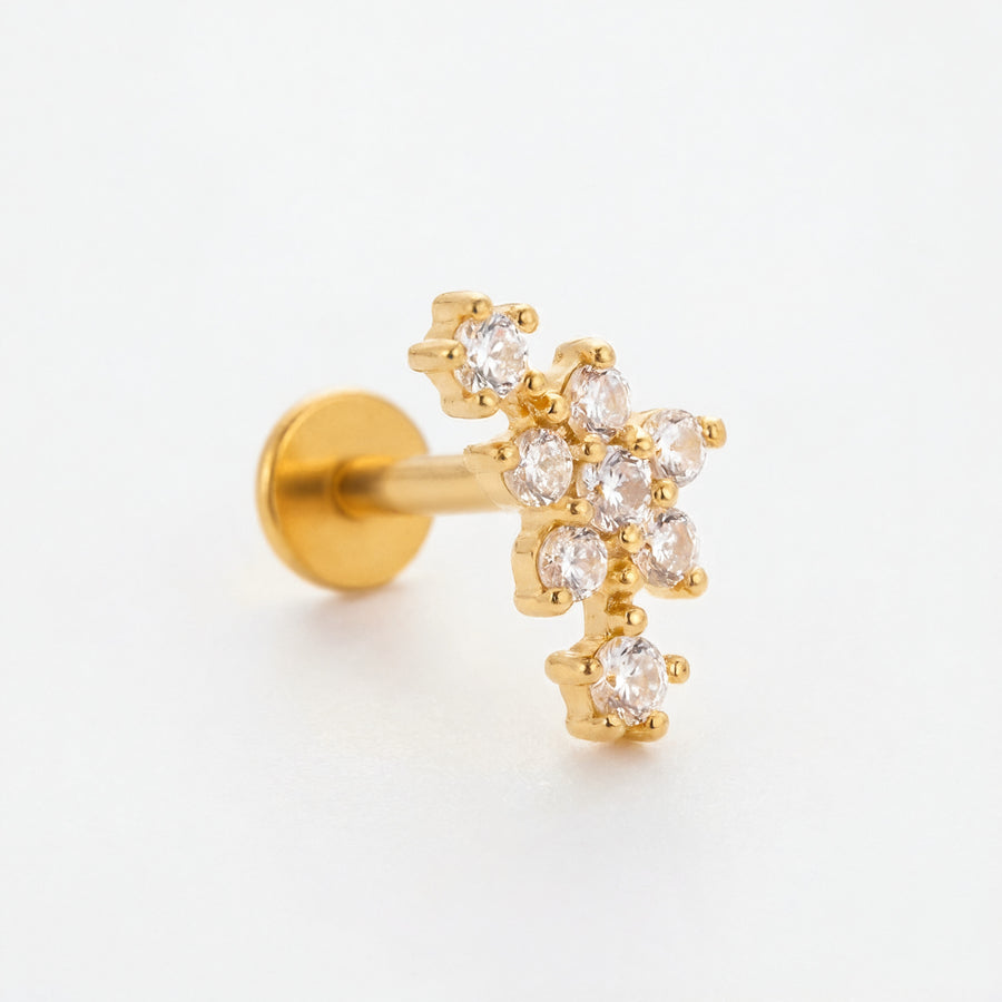 Barretta con fiore e zirconi in Acciaio Chirurgico 316L - Piercing per orecchio