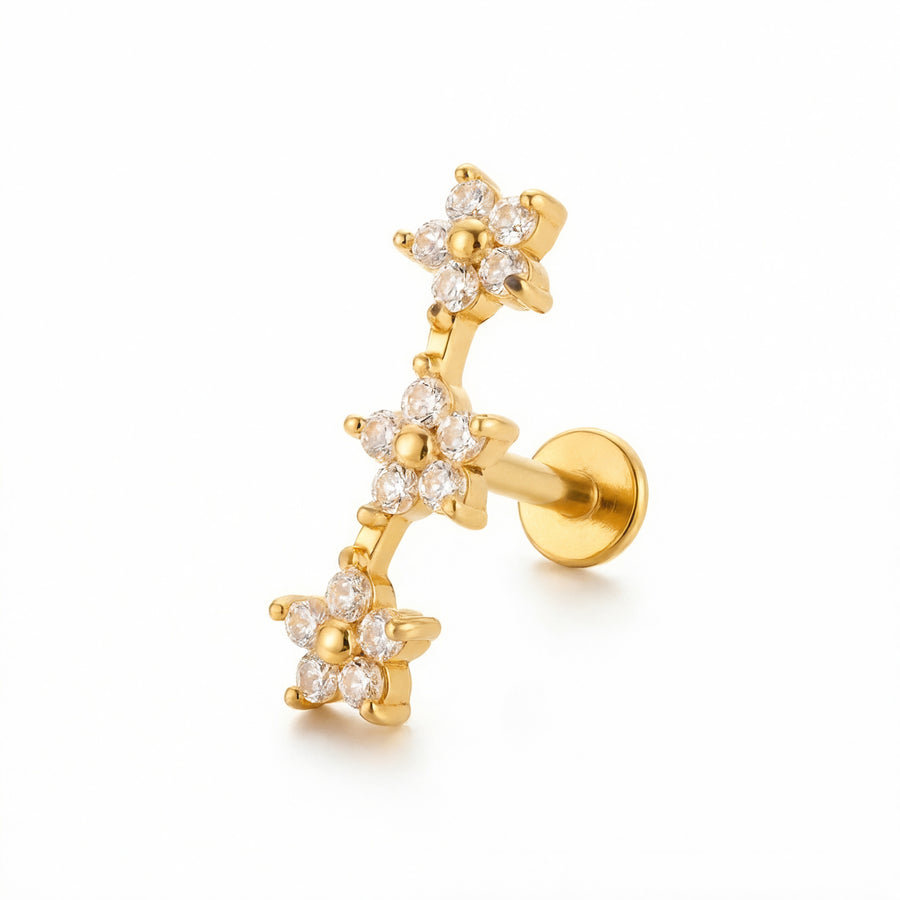 Barretta con fiori zirconati in Acciaio Chirurgico 316L - Piercing per orecchio