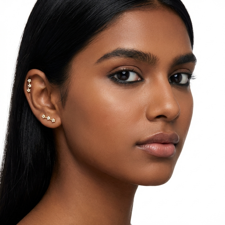 Barretta con fiori zirconati in Acciaio Chirurgico 316L - Piercing per orecchio