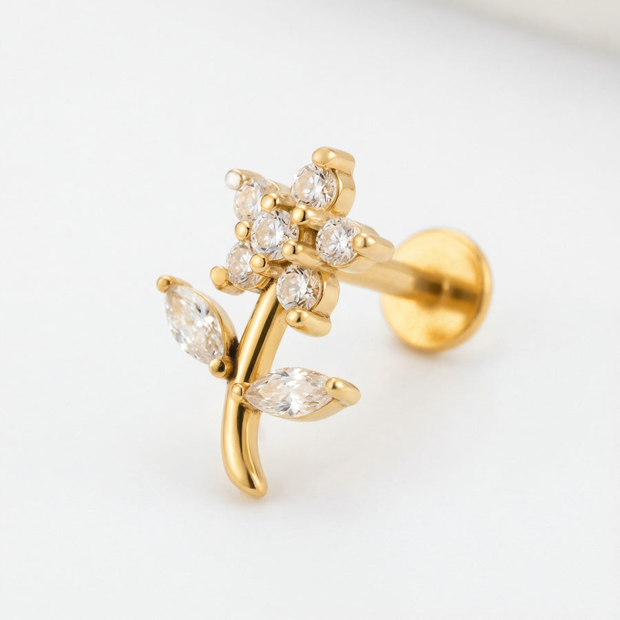 Barretta con fiore zirconato in Acciaio Chirurgico 316L - Piercing per orecchio