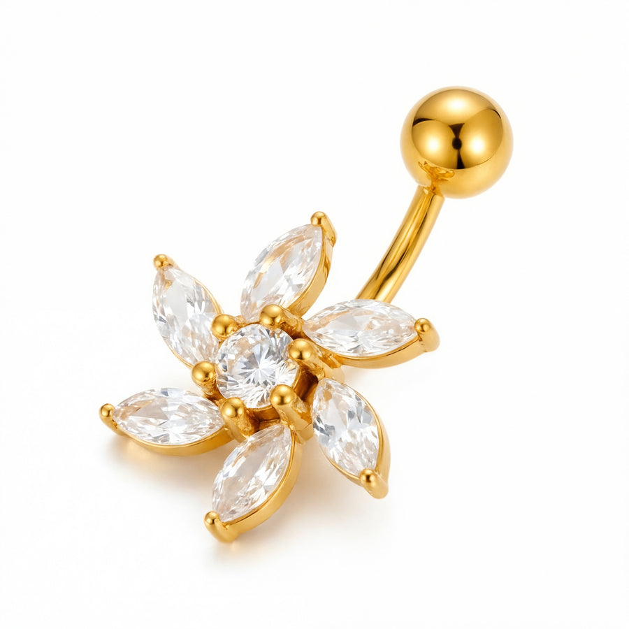 Piercing con fiori di zirconi in Acciaio Chirurgico 316L - Piercing per ombelico