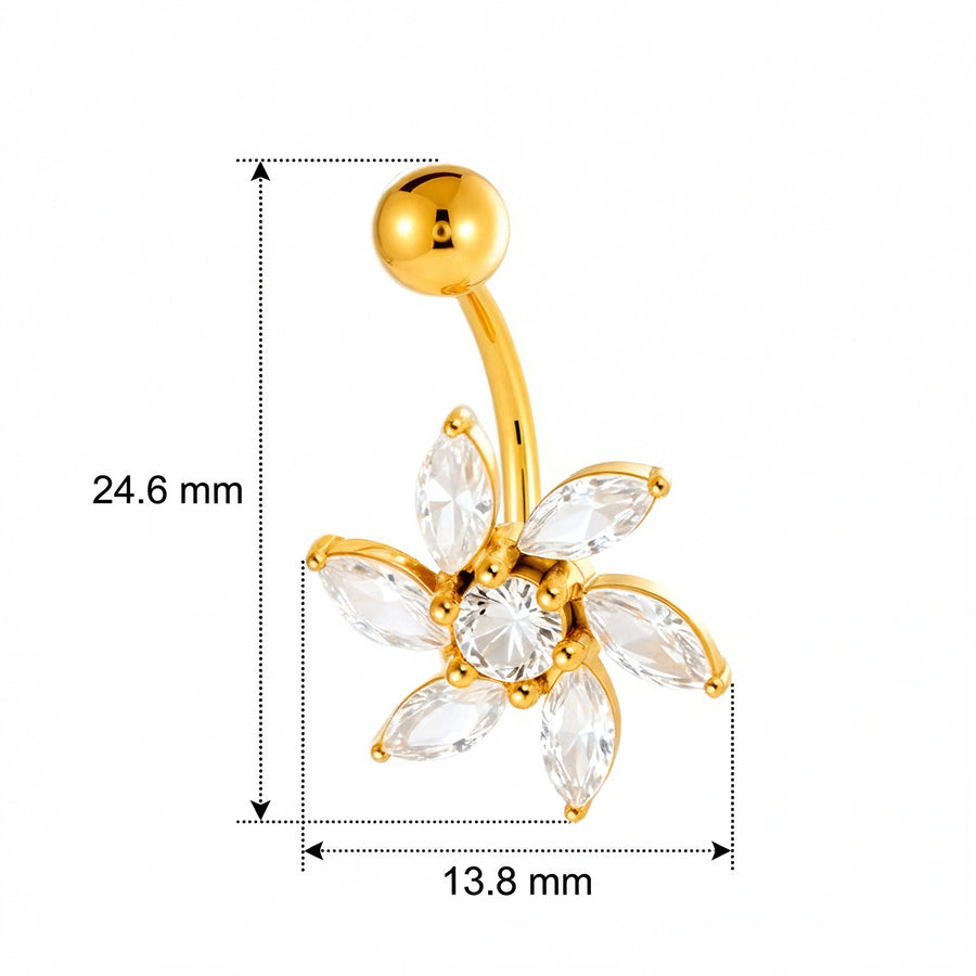Piercing con fiori di zirconi in Acciaio Chirurgico 316L - Piercing per ombelico