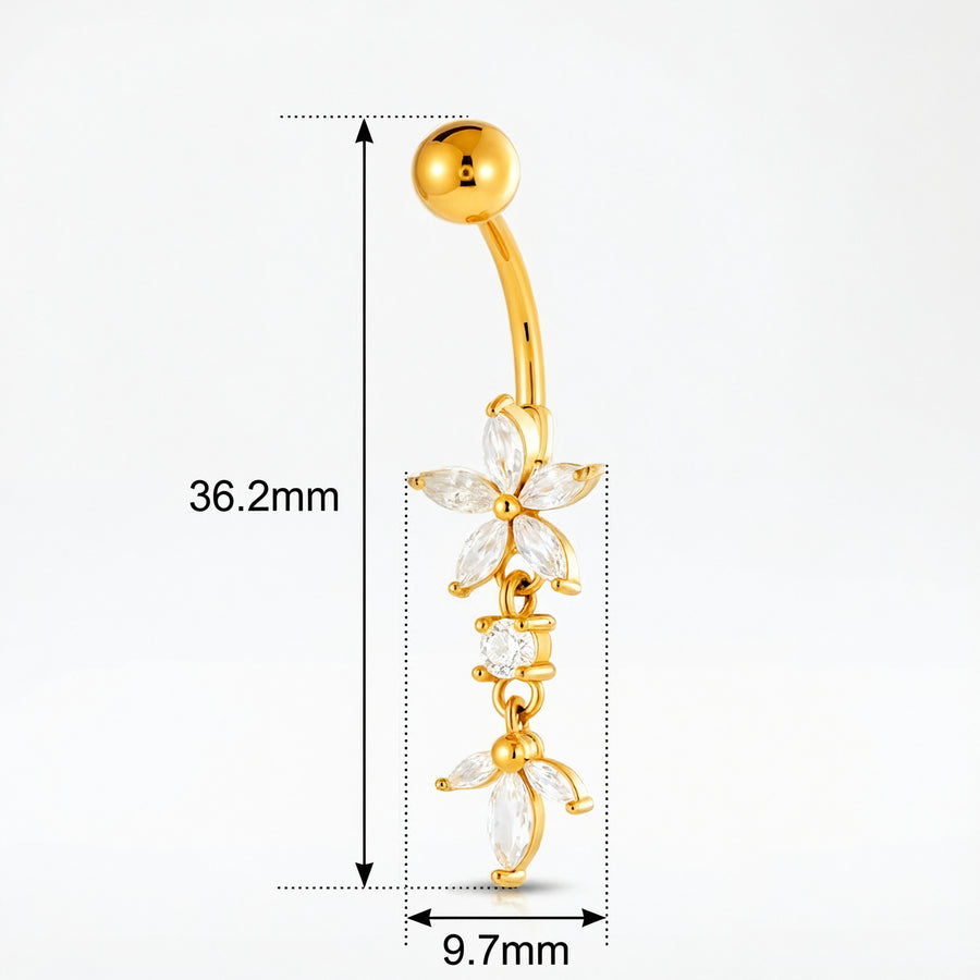 Piercing con fiore e zirconi pendenti in Acciaio Chirurgico 316L - Piercing per ombelico