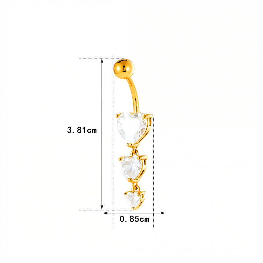 Piercing con tre cuori pendenti in Acciaio Chirurgico 316L - Piercing per ombelico