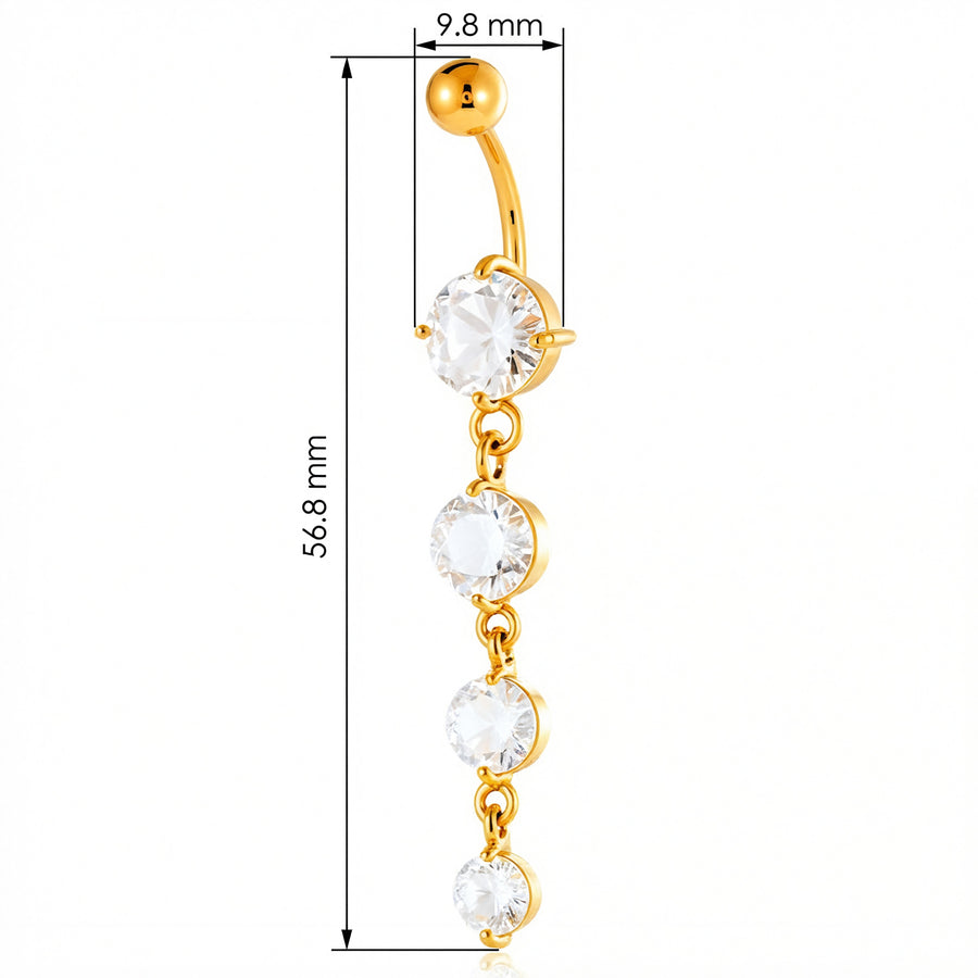 Piercing con quattro zirconi pendenti in Acciaio Chirurgico 316L- Piercing per ombelico