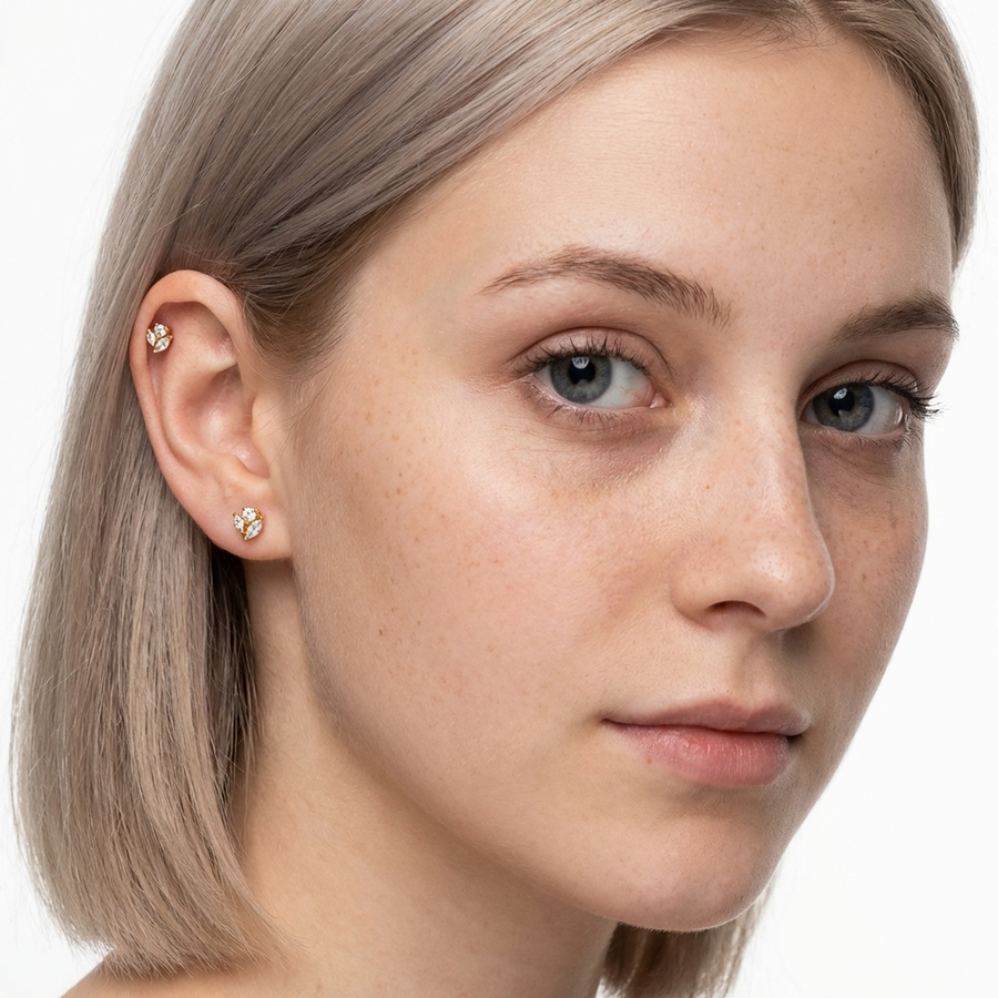 Barretta con tre zirconi in acciaio chirurgico 316L con zirconi - Piercing per orecchio