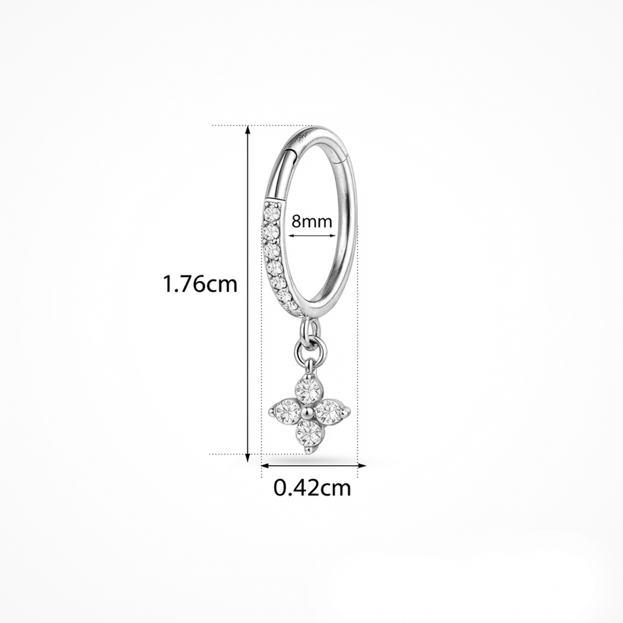Cerchietto zirconato con fiore pendente in Titanio - Piercing per orecchio