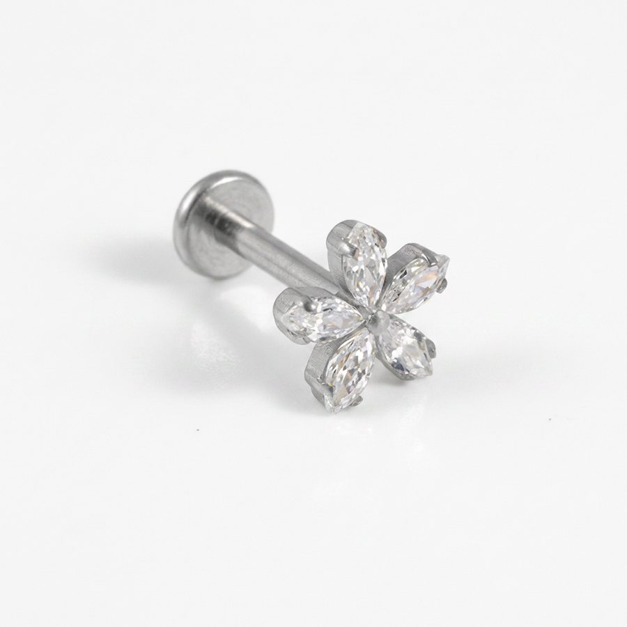 Piercing con fiore di zirconi in Titanio G23- Piercing per Lobo, helix, forward helix, conch, flat, tragus