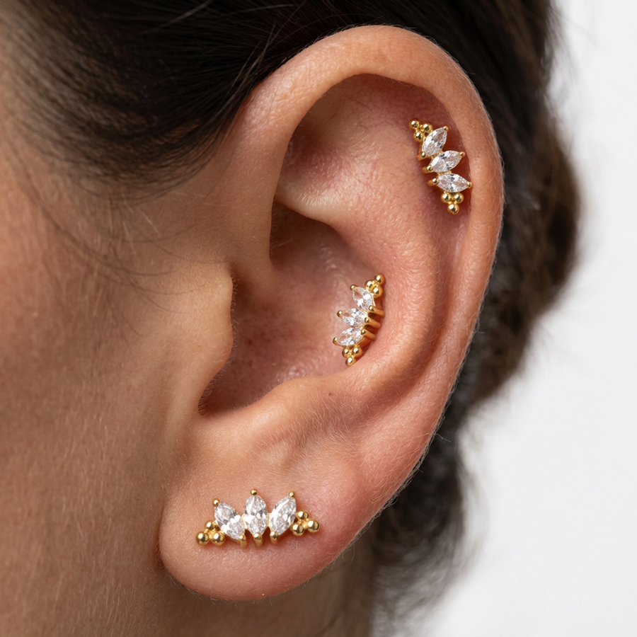 Piercing con zirconi in Titanio G23- Piercing per Lobo, helix, forward helix, conch, flat, tragus