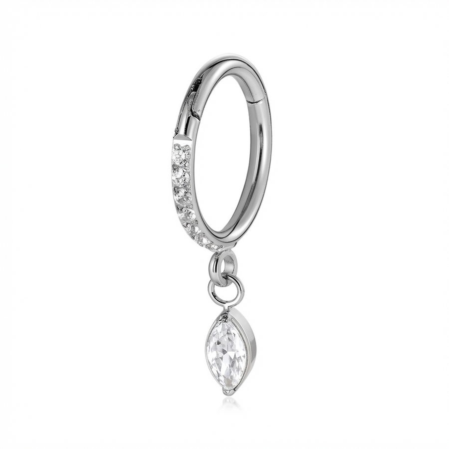 Cerchietto zirconato con goccia pendente in Titanio - Piercing per orecchio
