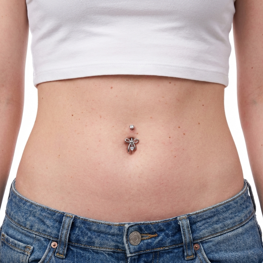 Piercing con fiocchetto e pendente con zircone in Titanio G23 - Piercing per ombelico