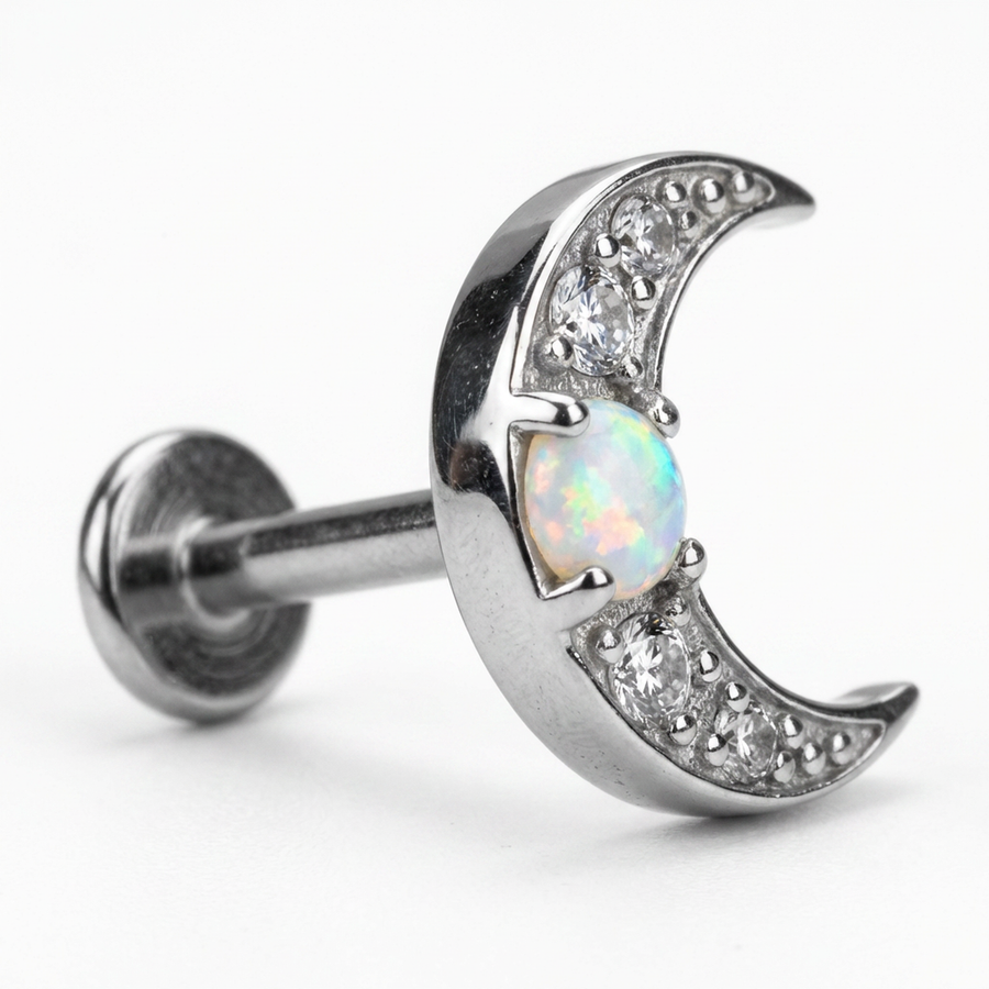 Piercing con mezza luna di zirconi in Titanio G23- Piercing per Lobo, helix, forward helix, conch, flat, tragus