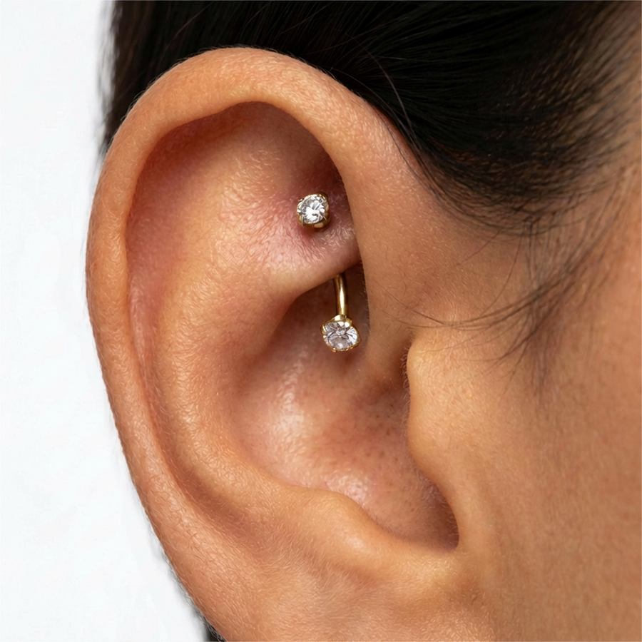 Piercing con zirconi in Titanio G23 - Piercing per Rook, snug, daith, eyebrow