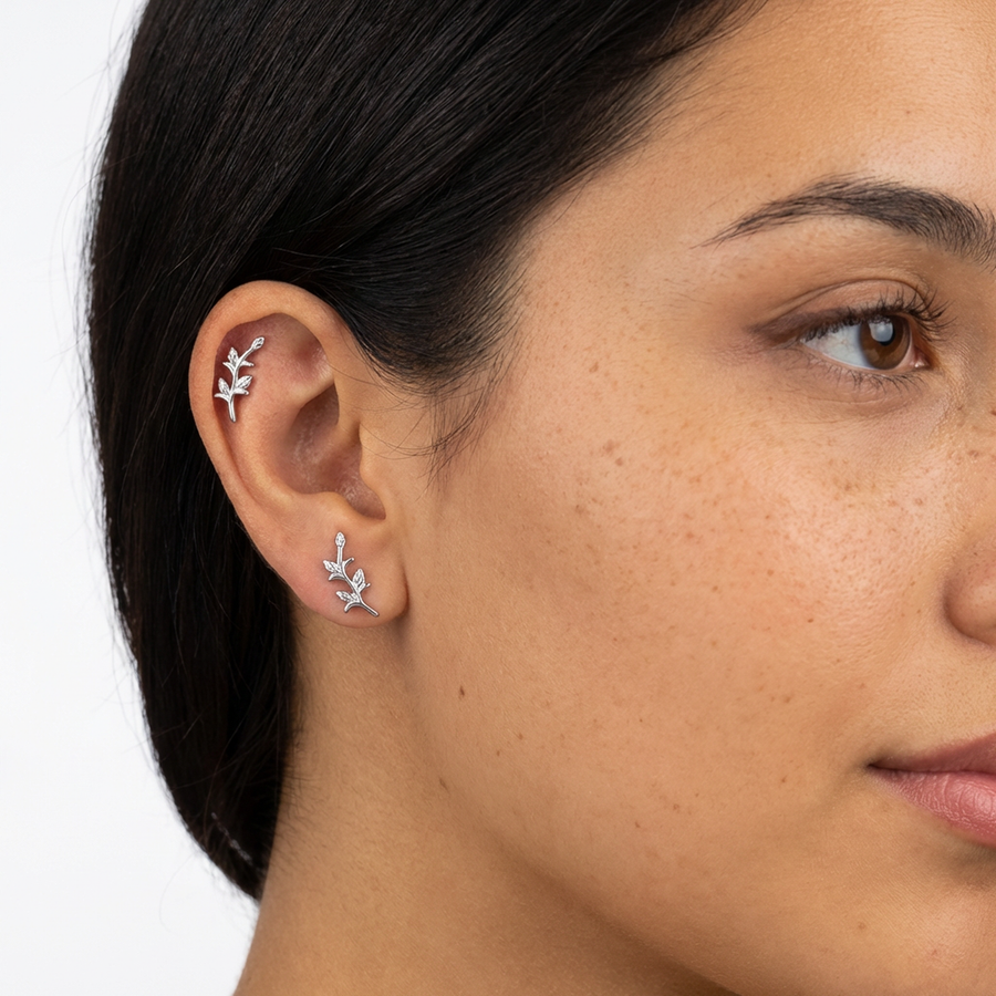 Piercing con ramoscello in Titanio G23- Piercing per Lobo, helix, forward helix, conch, flat, tragus