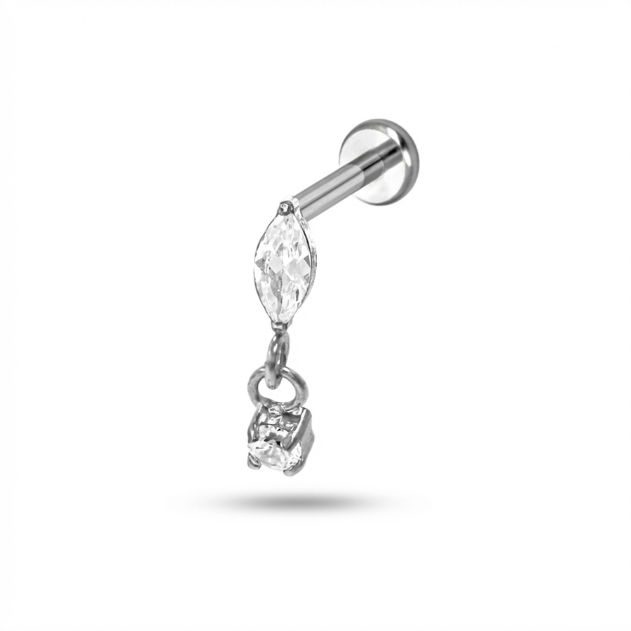 Piercing con goccia e zircone pendente in Titanio G23 - Piercing per lobo, helix, forward helix, flat