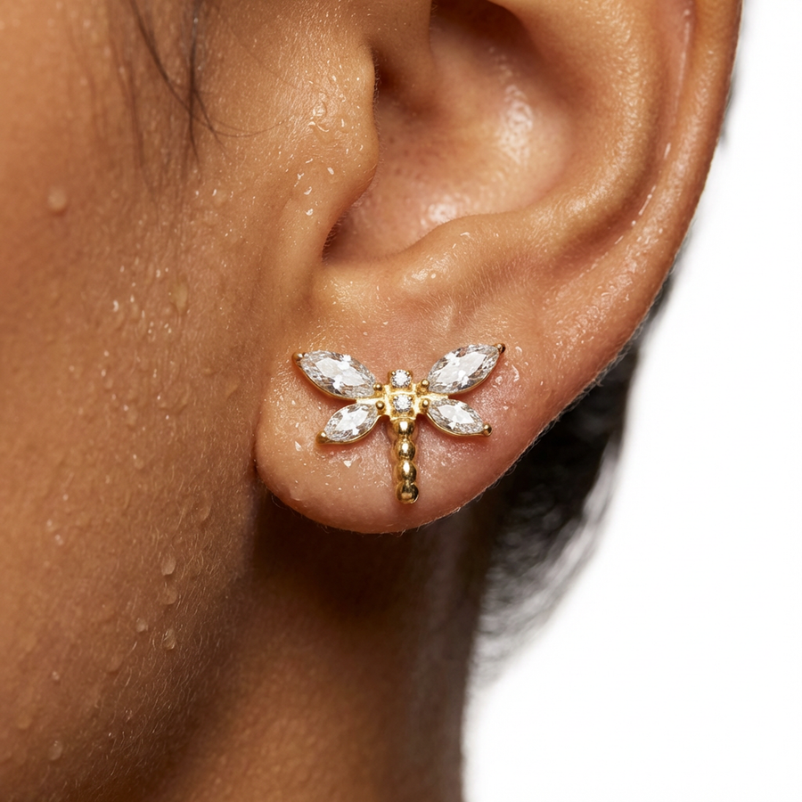 Piercing con libellula di zirconi in Titanio G23- Piercing per Lobo, helix, forward helix, conch, flat, tragus