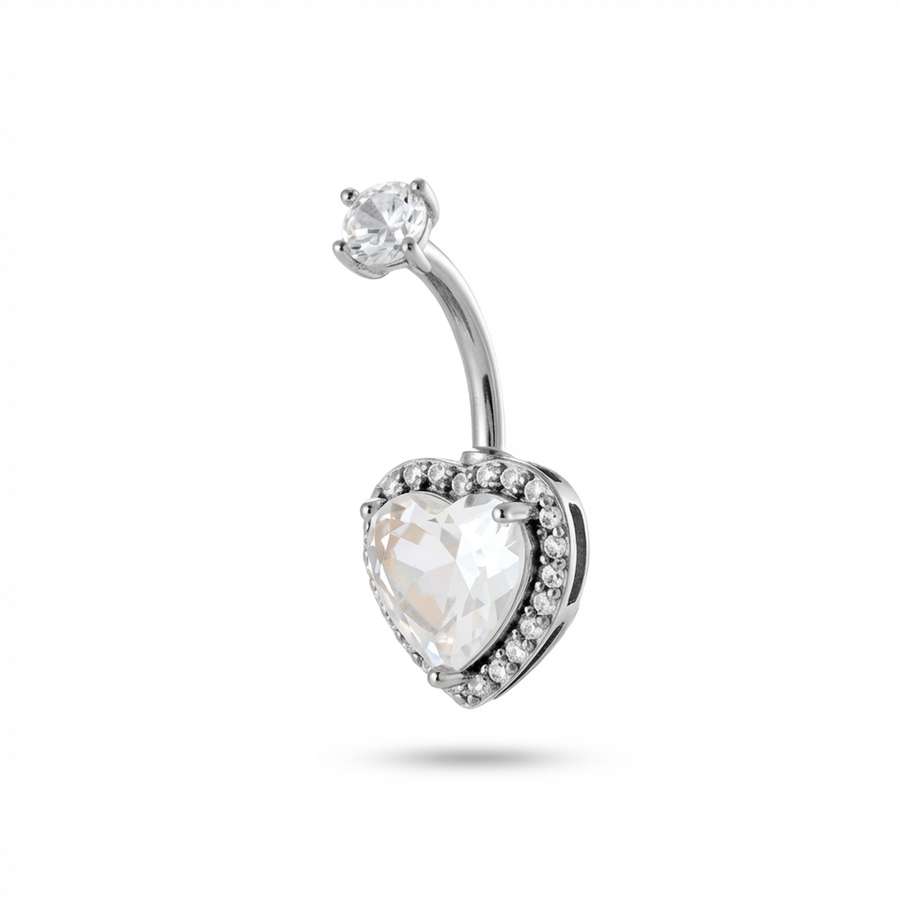 Piercing con cuore e zirconi in Acciaio Chirurgico 316L - Piercing per ombelico