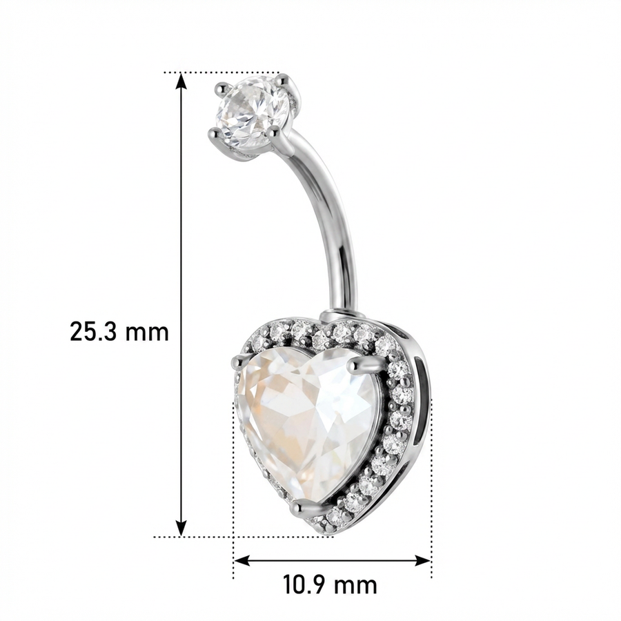 Piercing con cuore e zirconi in Acciaio Chirurgico 316L - Piercing per ombelico