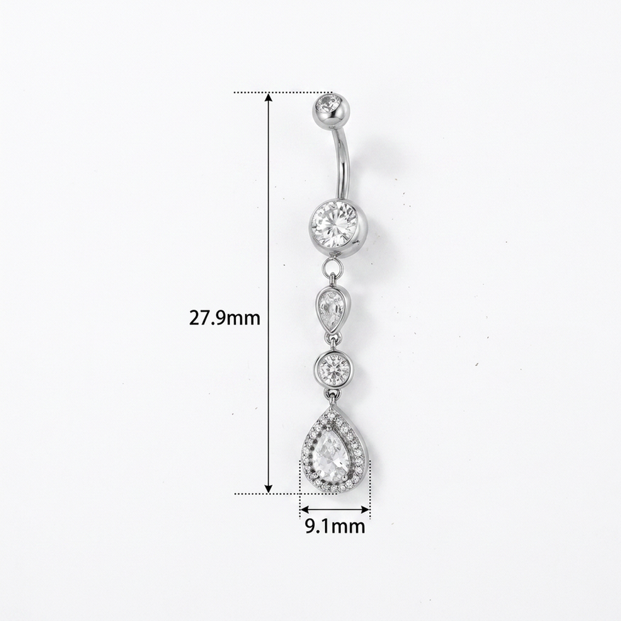 Piercing con zirconi e gocce pendenti in Acciaio Chirurgico 316L - Piercing per ombelico