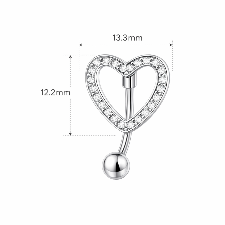 Piercing con cuore e zirconi in Acciaio Chirurgico 316L - Piercing per ombelico