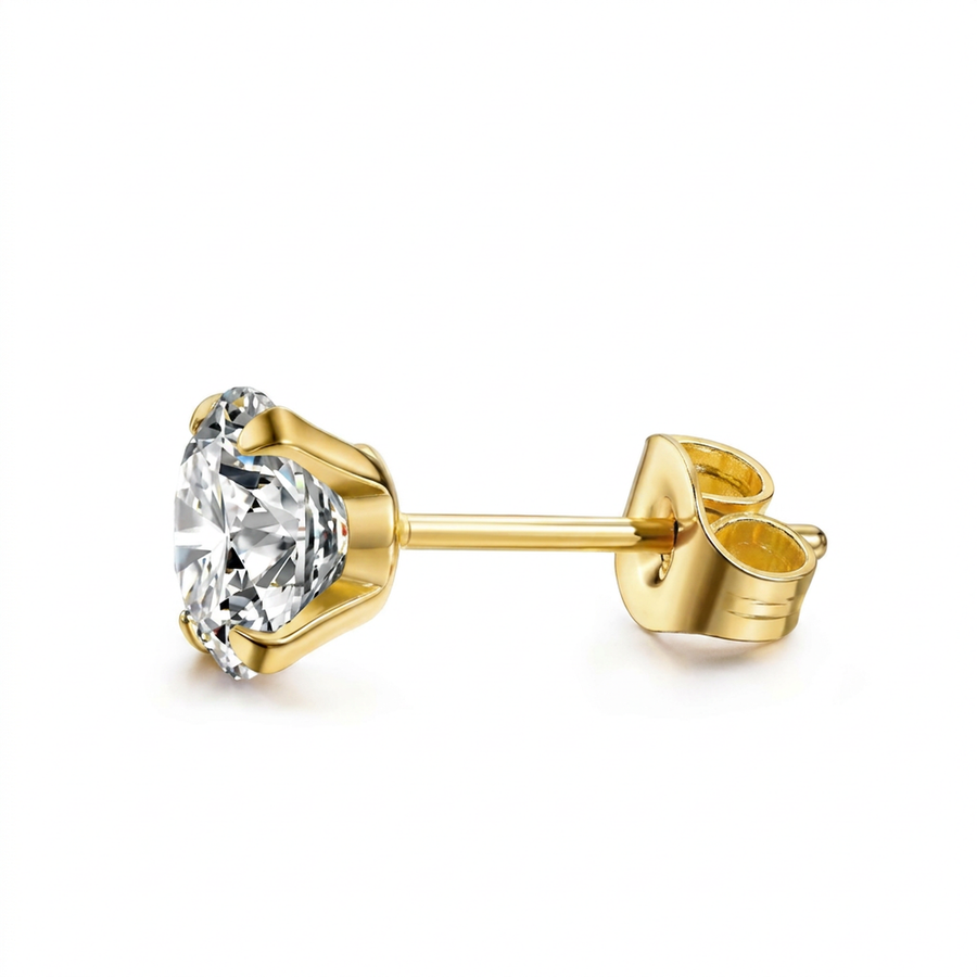 Orecchino con zircone rotondo in Acciaio Chirurgico 316L - Orecchino per lobo