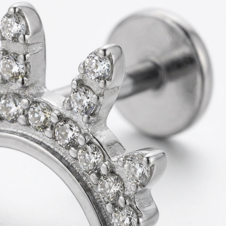 Barretta con corona di zirconi in Titanio - Piercing per orecchio