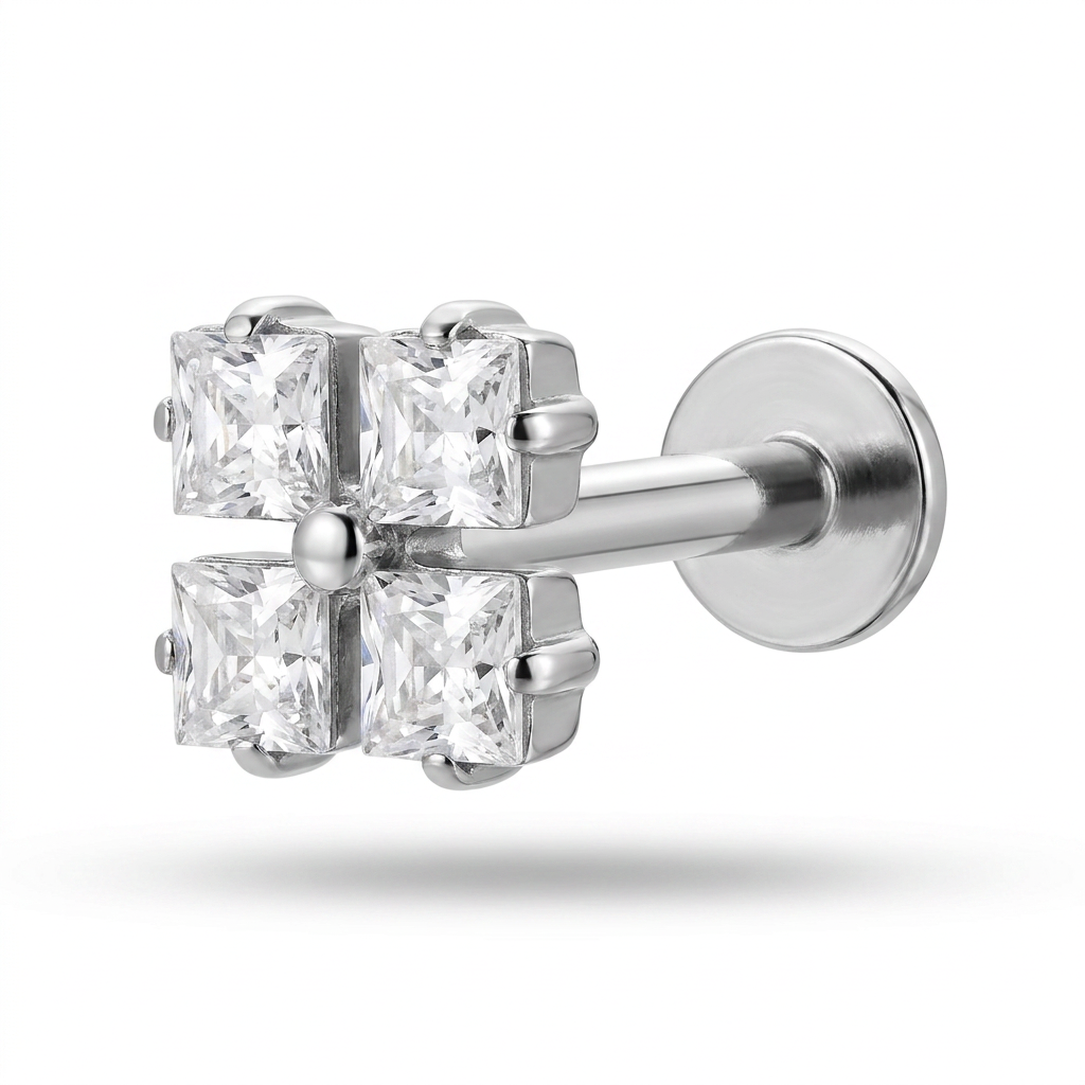 Barretta con quattro zirconi quadrati luminosi in Titanio - Piercing per orecchio