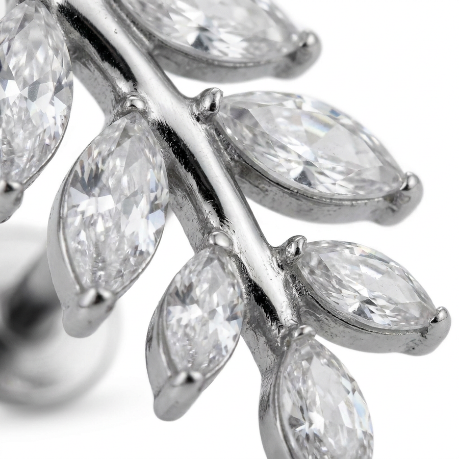 Barretta con foglia di zirconi in Titanio - Piercing per orecchio