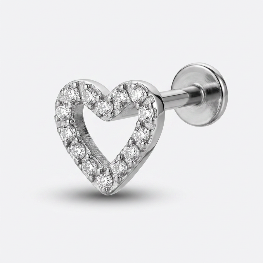Barretta con cuore e zirconi in Titanio – Piercing per orecchio