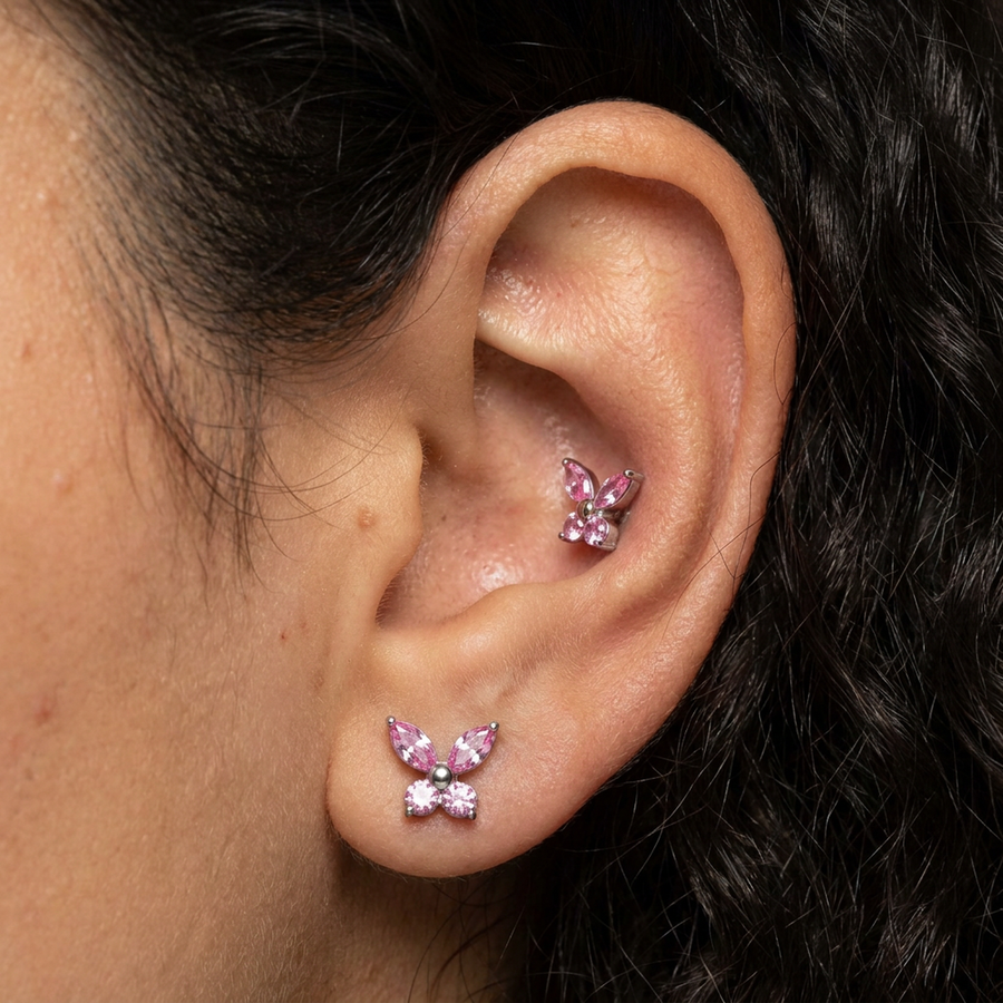 Barretta con farfalla in Titanio - Piercing per orecchio