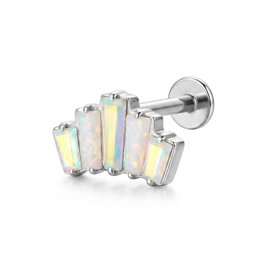 Barretta con zirconi aurora boreale in Titanio - Piercing per orecchio
