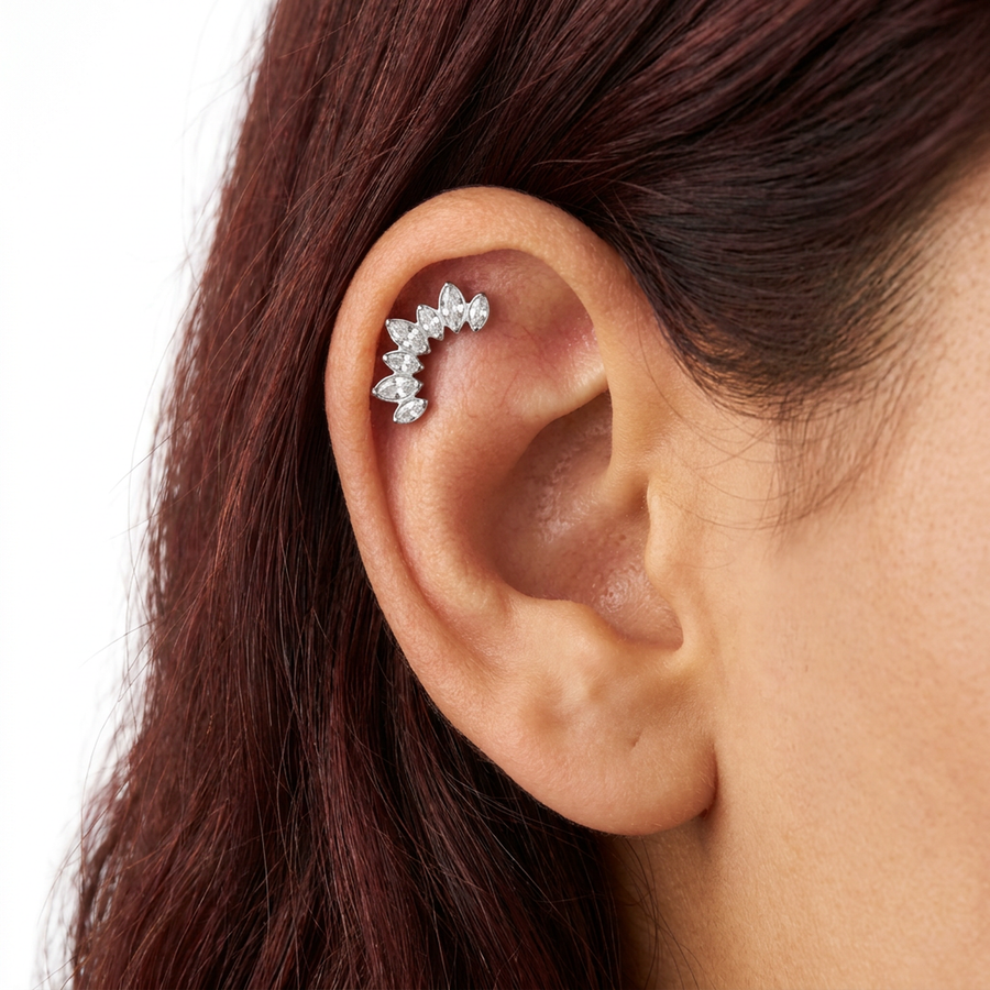 Barretta con corona di zirconi in Titanio - Piercing per orecchio