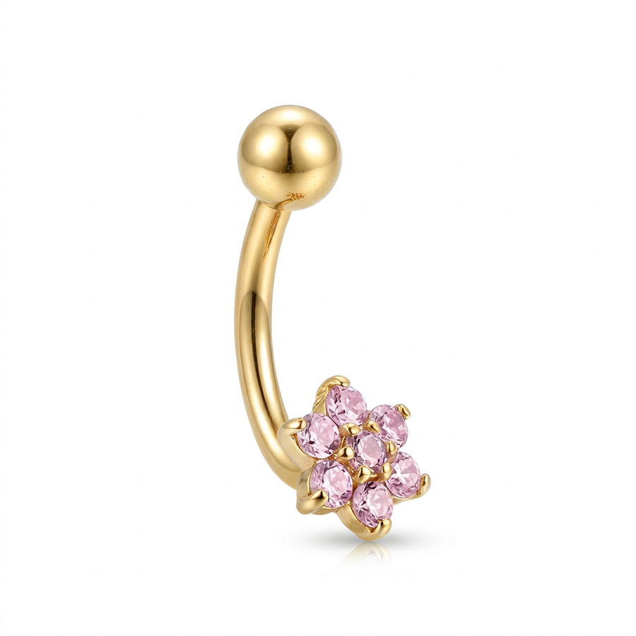 Navel con fiore di zirconi rosa in Titanio - Piercing per ombelico