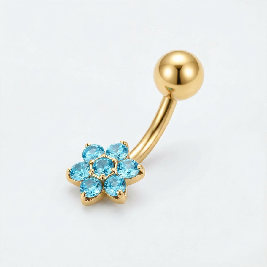 Piercing con fiore celeste in Titanio - Piercing per ombelico