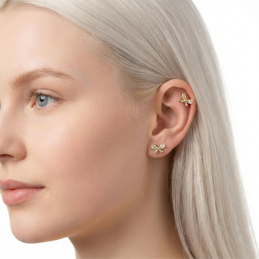 Barretta con farfalla e zirconi in Acciaio Chirurgico 316L - Piercing per orecchio