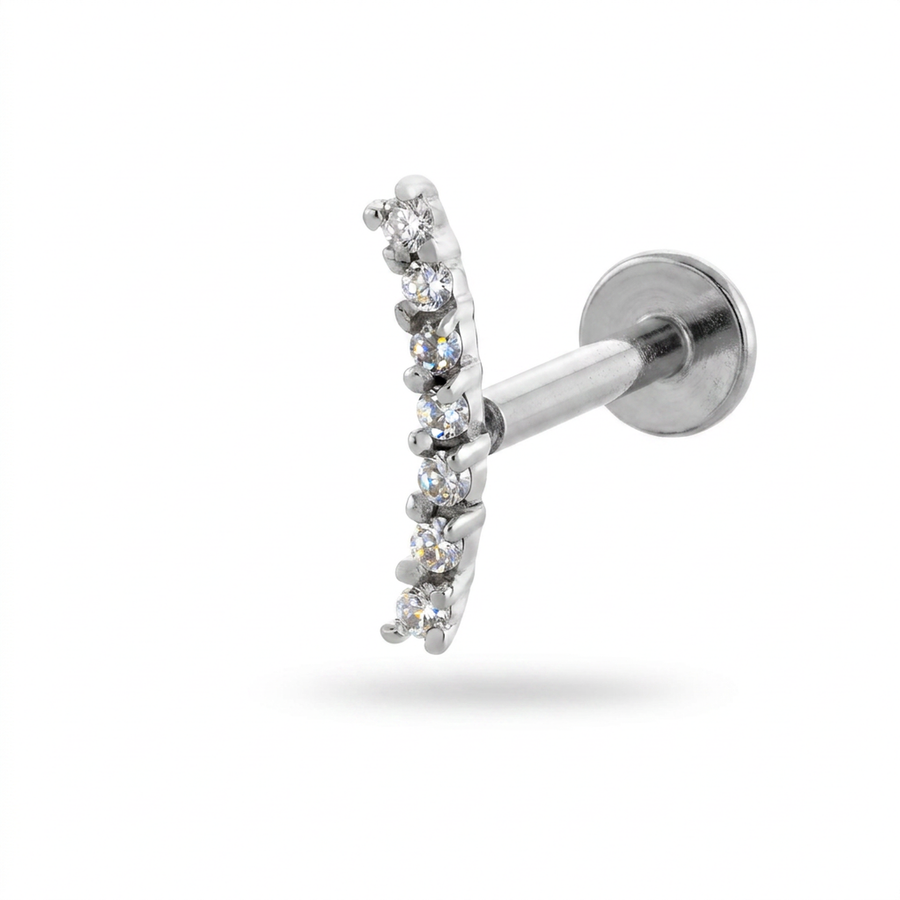 Barretta con sette zirconi in Acciaio Chirurgico 316L - Piercing per lobo, helix, forward helix, conch, flat, tragus