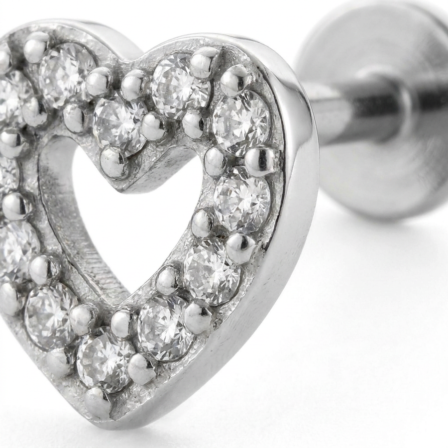 Barretta con cuore zirconato in Acciaio Chirurgico 316L - Piercing per lobo, helix, forward helix, conch, flat, tragus