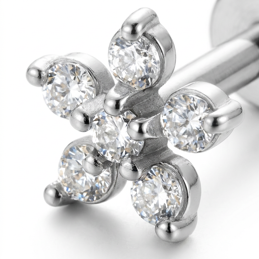 Barretta con fiore in Acciaio Chirurgico 316L - Piercing per orecchio