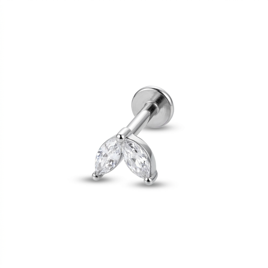 Barretta con due petali zirconati in Acciaio Chirurgico 316L - Piercing per orecchio